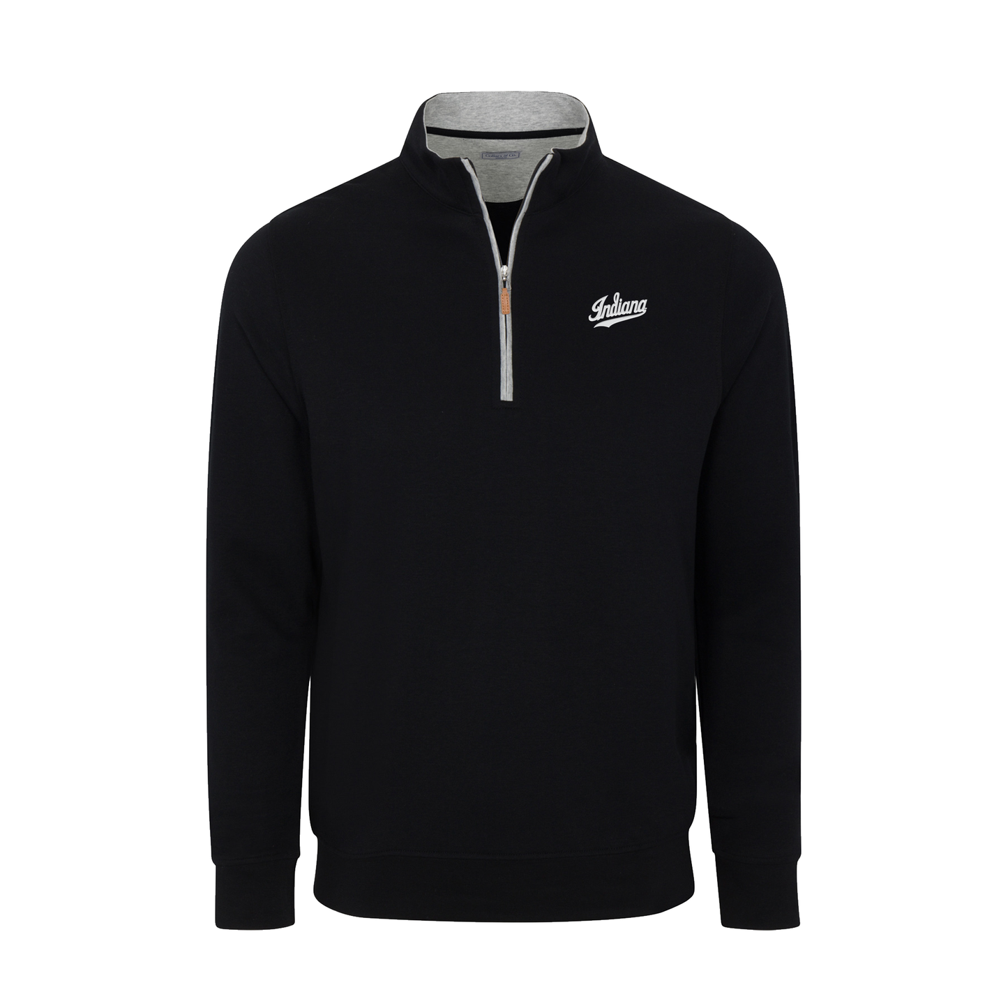 Indiana Heather Cloud Cotton Quarter Zip Pullover Black with Light Grey Trim