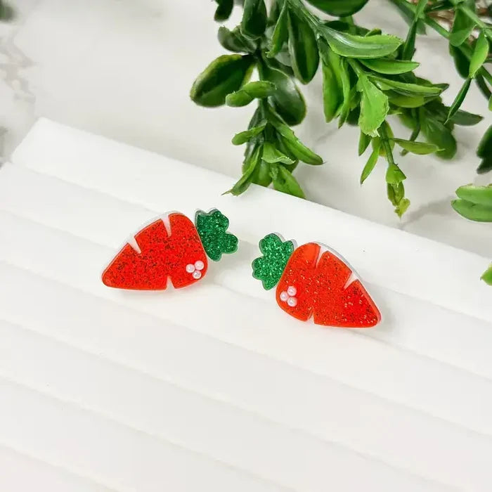 Acrylic Glitter Carrot Stud Earrings