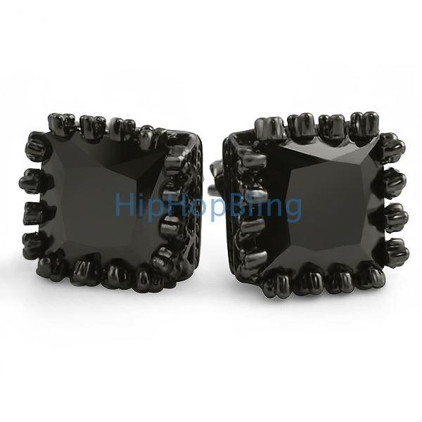 Black Crown Princess Cut CZ Earrings