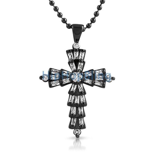 Custom Baguette Cross White CZ on Black
