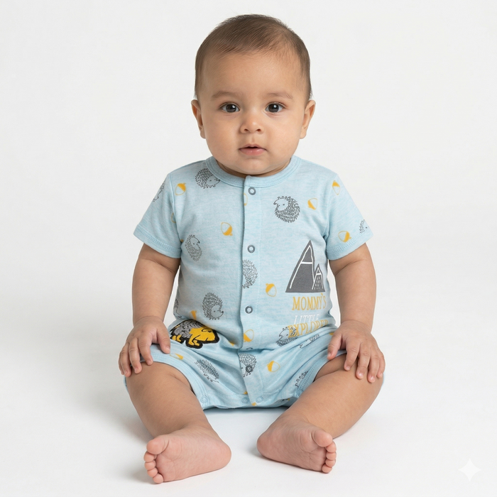 Fox & hedgehog - Half Sleeve- Summer Romper Baby blue