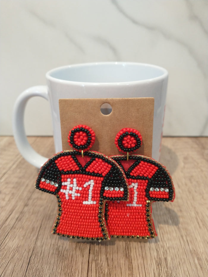 Red and Black #1 Fan Jersey Earrings
