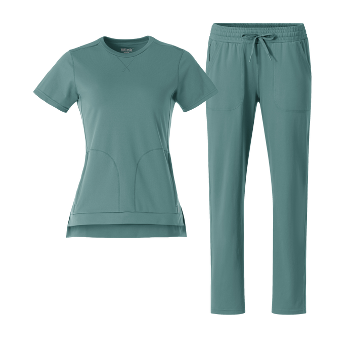 RENEW Knit Crew Neck and Wide Leg Scrub Set | Vintage Teal