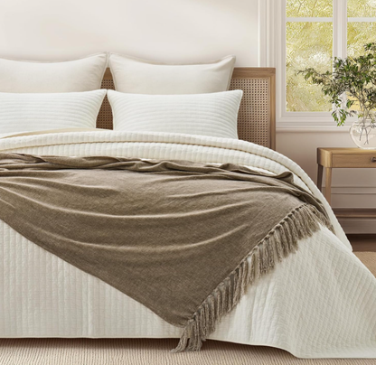 Soft Chenille Throw Blanket 🖤 Cozy Lightweight Woven Knit with Tassels – Stylish All-Season Sofa, Bed & Travel Blanket, Perfect Gift for Home & Holidays