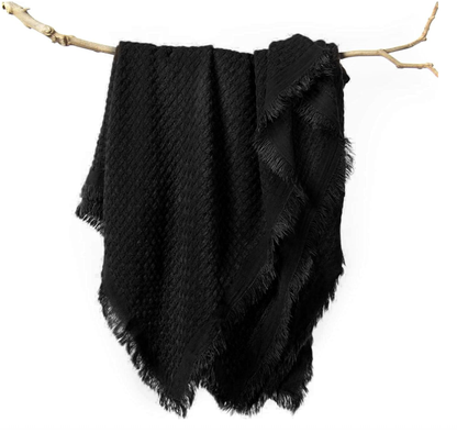 Boho Waffle Knit Throw Blanket 🖤 Soft & Lightweight All-Season Couch & Bed Decor with Fringe – Perfect Gift for Home & Holidays