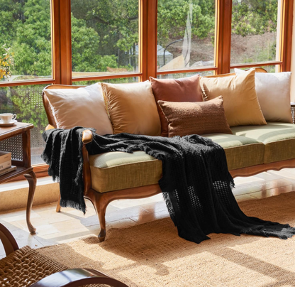 Boho Waffle Knit Throw Blanket 🖤 Soft & Lightweight All-Season Couch & Bed Decor with Fringe – Perfect Gift for Home & Holidays