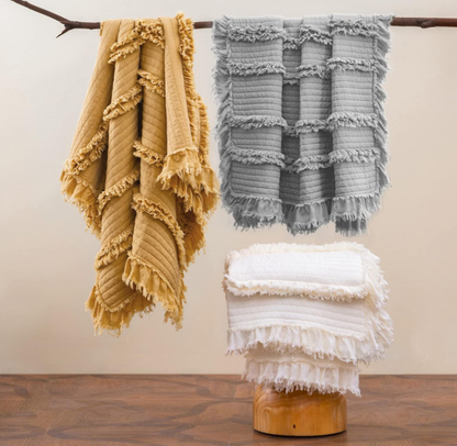 Soft Quilted Throw Blanket 🖤 Vintage Stone-Wash Microfiber with Ruffled Edges – Cozy Lightweight Bed, Sofa & Couch Blanket, Perfect Gift for Home & Holidays