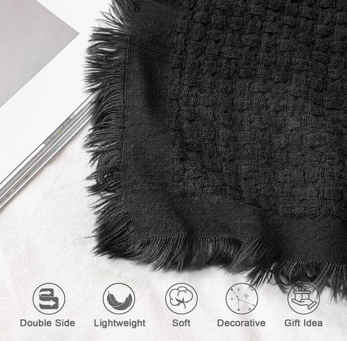 Boho Waffle Knit Throw Blanket 🖤 Soft & Lightweight All-Season Couch & Bed Decor with Fringe – Perfect Gift for Home & Holidays