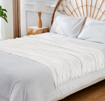 Cozy Knitted Diamond Throw Blanket 🖤 Soft Acrylic All-Season Sofa & Bed Decor with Fringe – Perfect Gift for Home & Holidays