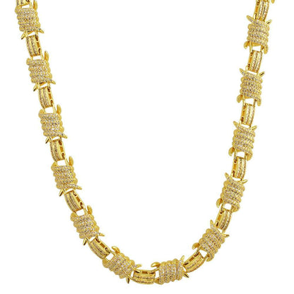 3D Barb Wire Baguette Bling Bling CZ Iced Out Chain