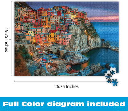 Cinque Terre 1000 Piece Puzzle for Adults - Jigsaw Puzzles - Challenging Italy Coastal Scene with Poster
