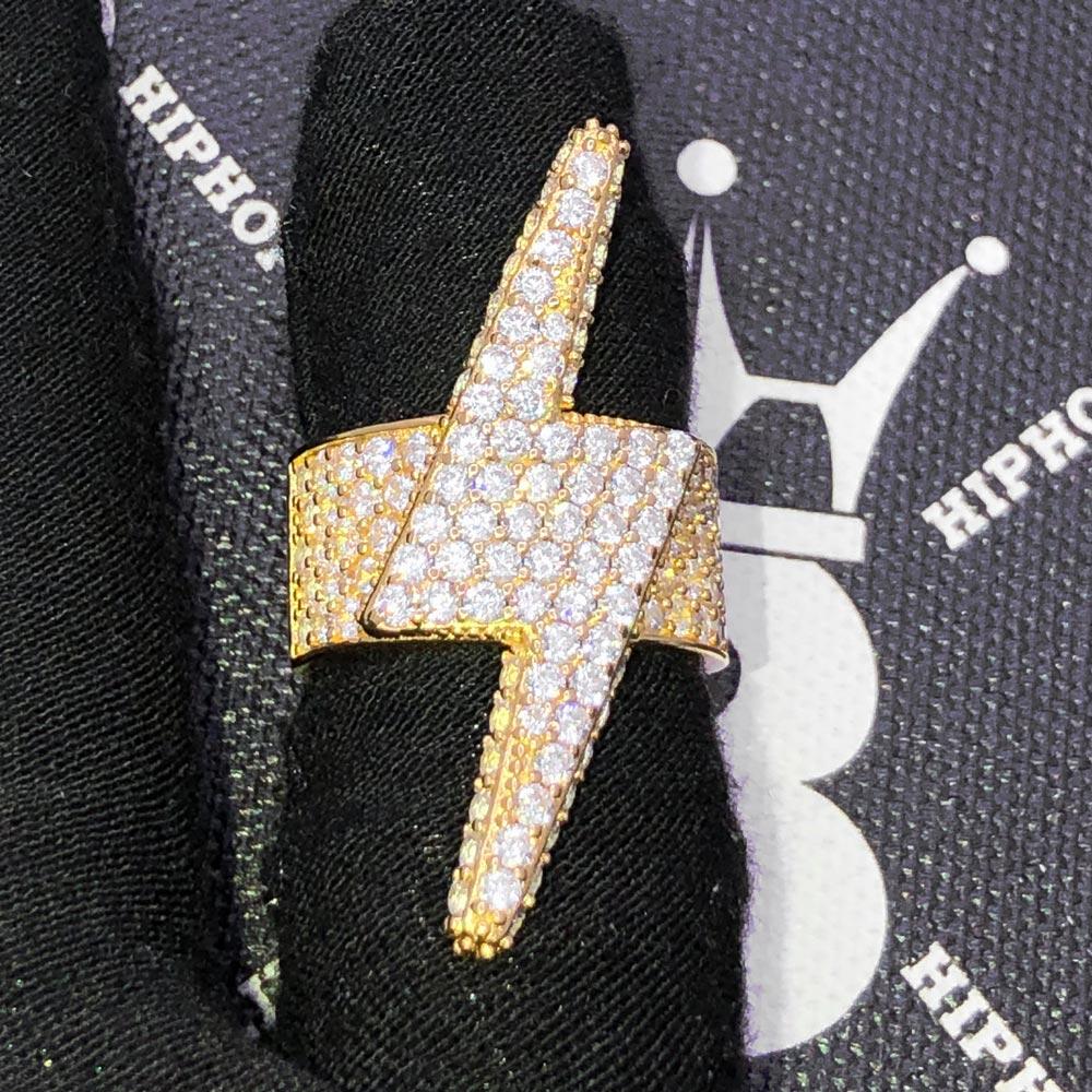 .925 Silver 3D Lightning Bolt Iced Out Hip Hop Ring