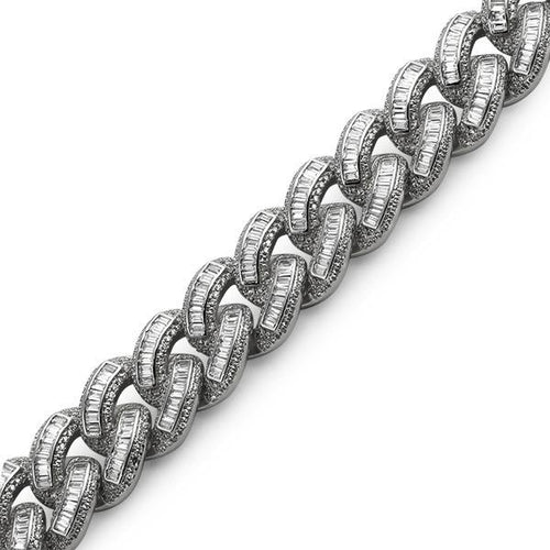 .925 Sterling Silver Baguette Cuban Iced Out Bracelet