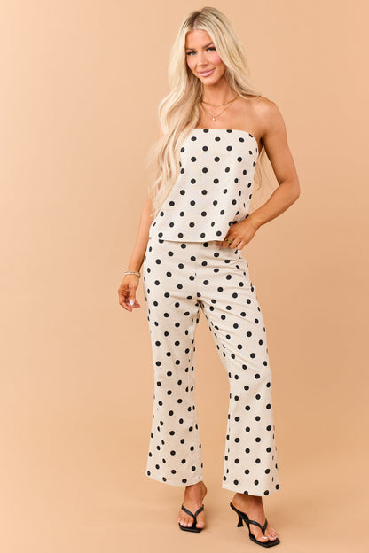 Almond Polka Dot Back Button Down Strapless Top