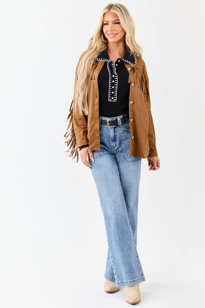 Black Contrast Blanket Stitch Buttoned Sweater Top