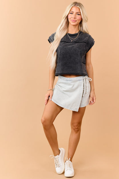 Black Mineral Wash Cotton Exposed Seam Boxy Top