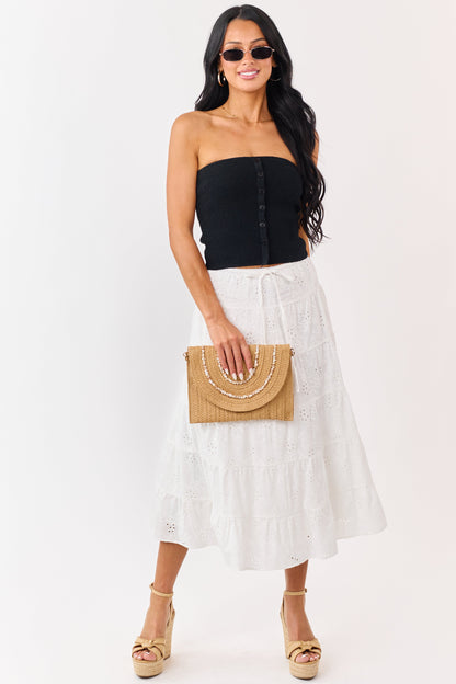 Black Strapless Rib Knit Faux Button Down Top