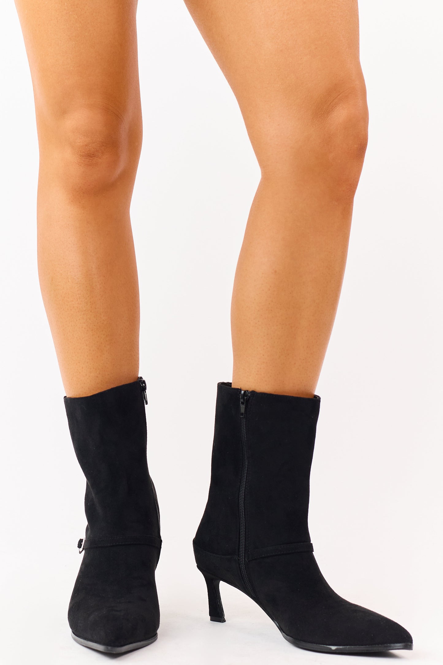 Black Faux Suede Kitten Heel Booties