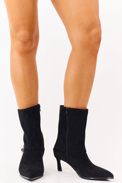 Black Faux Suede Kitten Heel Booties