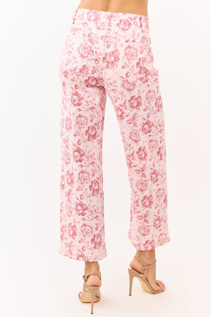 Carnation Vintage Rose Print Stretchy Wide Leg Jeans
