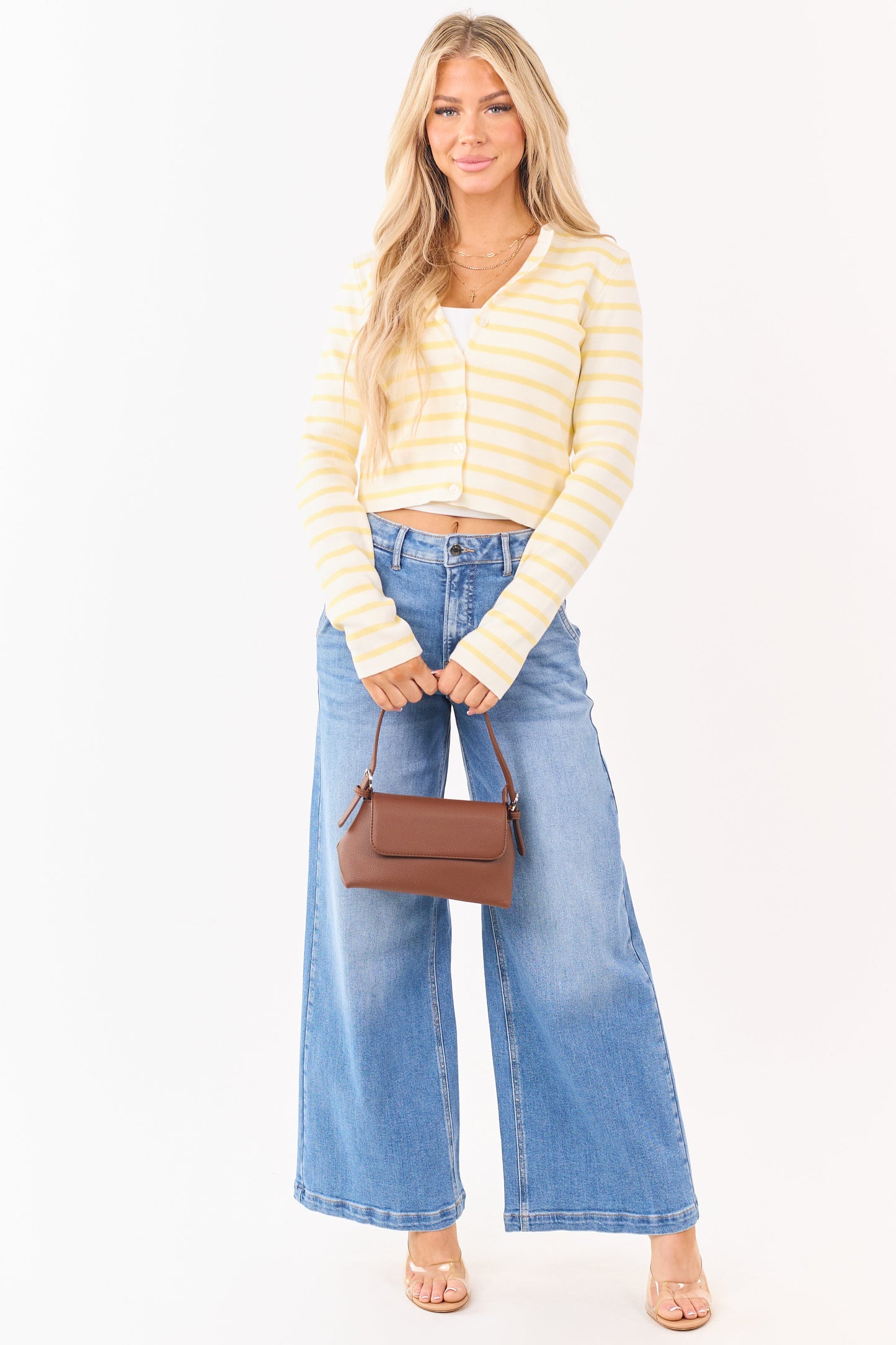 Cello Medium Wash Slant Pocket Wide Stretch Jeans