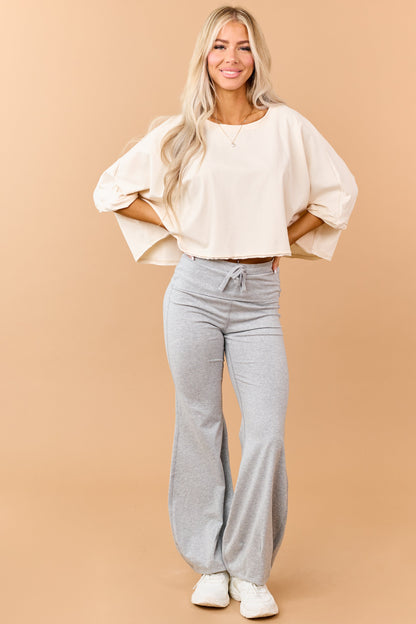 Champagne Cropped Crew Neck Short Sleeve Top