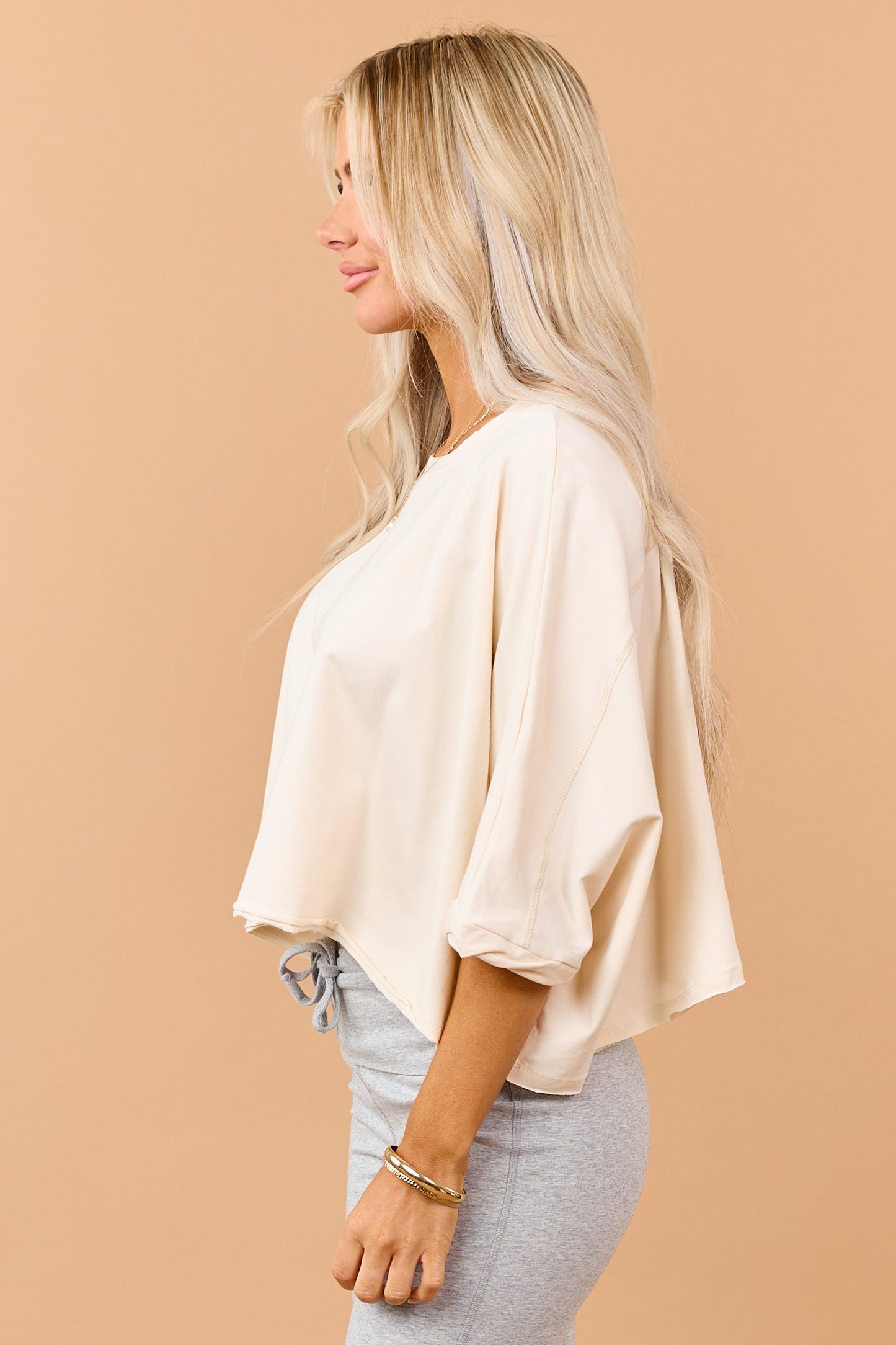Champagne Cropped Crew Neck Short Sleeve Top