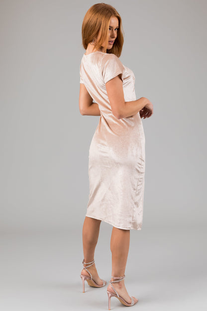 Champagne Sparkle Velvet Fitted Midi Dress