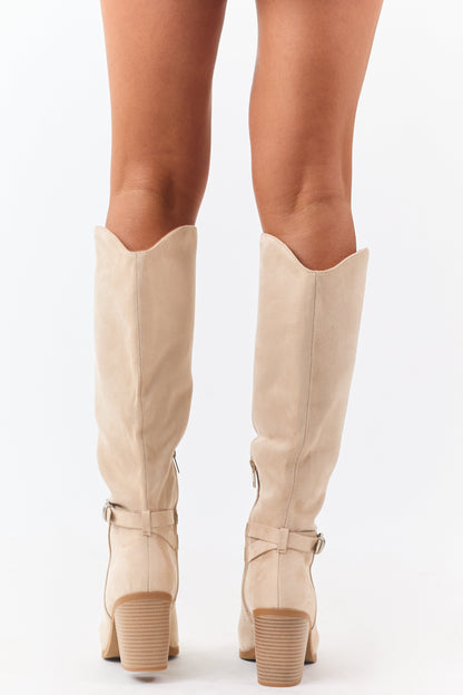 Champagne Faux Suede Ankle Strap Tall Boots
