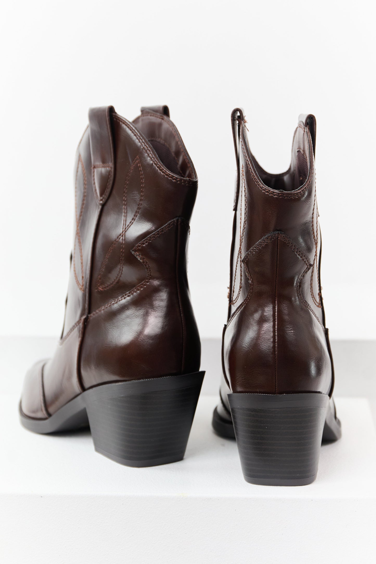 Chocolate Faux Leather Western Style Short Boots