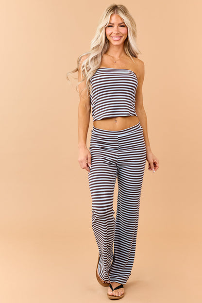 Cocoa Striped Strapless Top and Knit Pants Set