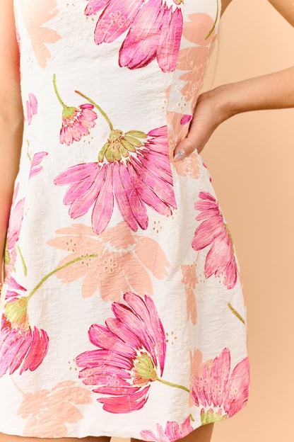 Cream Floral Print Eyelet Strapless Mini Dress