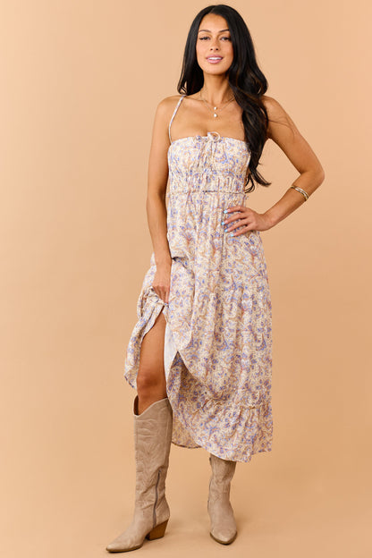 Cream Paisley Print Open Back Maxi Dress