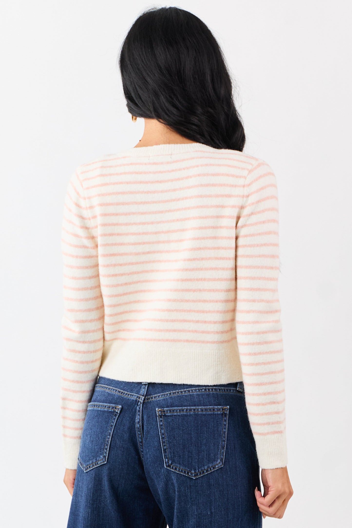 Cream Striped Wool Blend Knit Button Up Cardigan