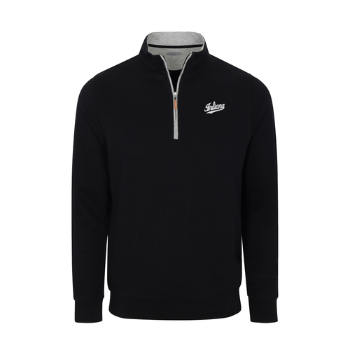 Indiana Heather Cloud Cotton Quarter Zip Pullover Black with Light Grey Trim