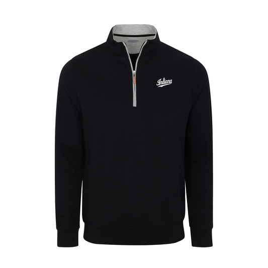 Indiana Heather Cloud Cotton Quarter Zip Pullover Black with Light Grey Trim
