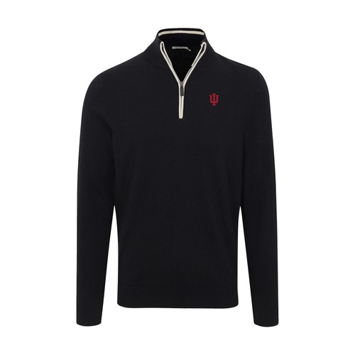 Indiana Black with White Trim Luxury Touch Cotton and Cashmere Quarter Zip Sweater