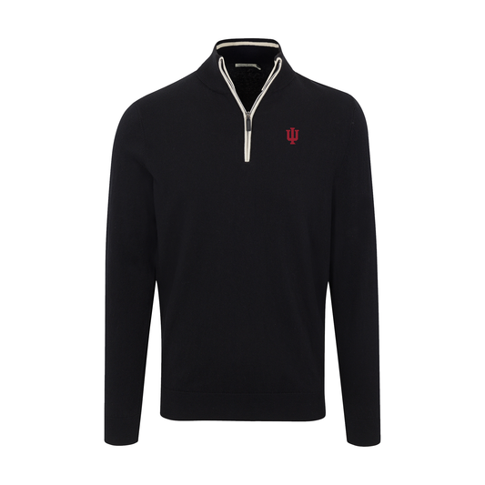 Indiana Black with White Trim Luxury Touch Cotton and Cashmere Quarter Zip Sweater