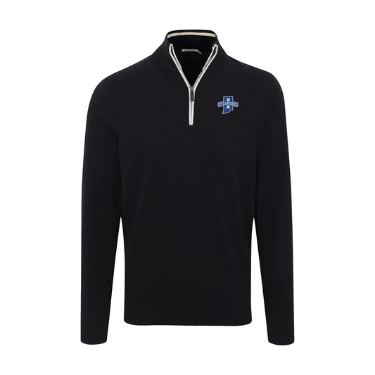 Indiana State Black with White Trim Luxury Touch Cotton and Cashmere Quarter Zip Sweater
