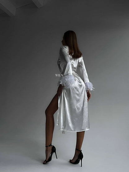 AFFECTION Satin Robe White Satin Bridal Robe Kimono Long