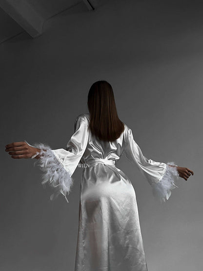 AFFECTION Satin Robe White Satin Bridal Robe Kimono Long