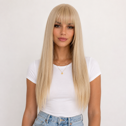 "Ava" - Long Straight Blonde Wig with Bangs