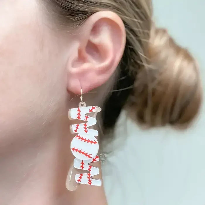 Baseball 'Mom' Dangle Earrings