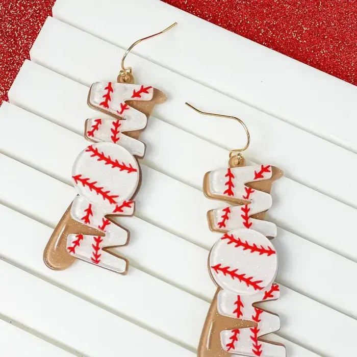 Baseball 'Mom' Dangle Earrings