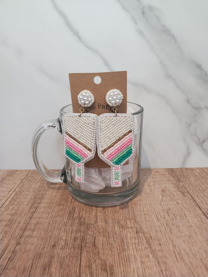 Beaded Pickle Ball Paddle Earrings
