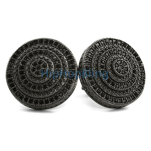 BullsEye Jumbo Bling Bling Earrings Black CZ Micro Pave
