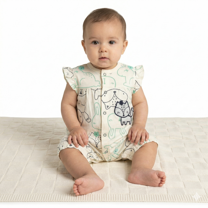 Bunnies- Half  Sleeve- Summer Romper Off white