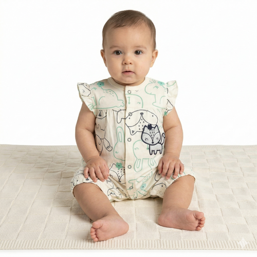 Bunnies- Half  Sleeve- Summer Romper Off white
