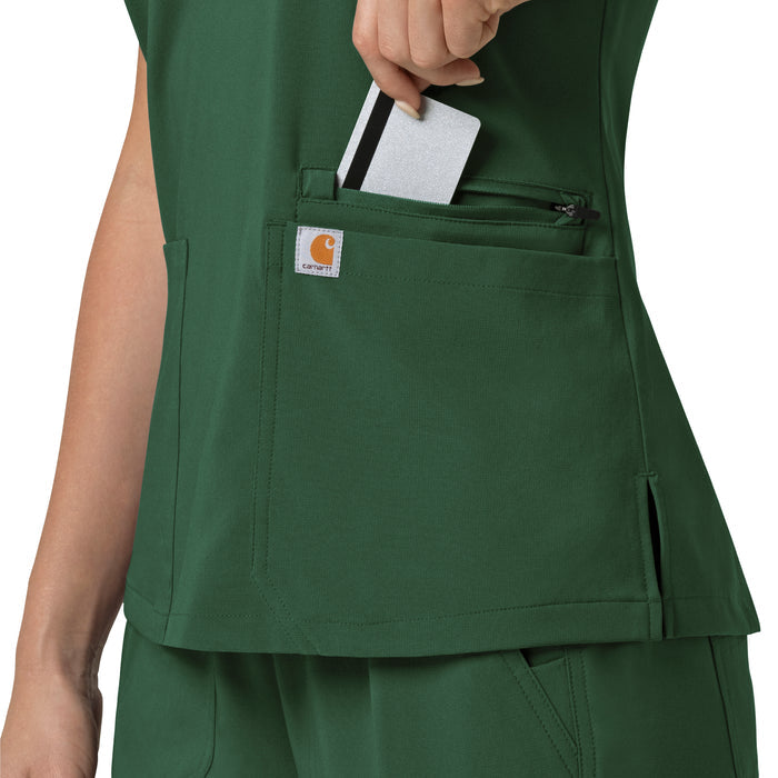 Carhartt Cross-Flex Women's Flex Panel V-Neck Scrub Top - Douglas Fir Zip Pocket