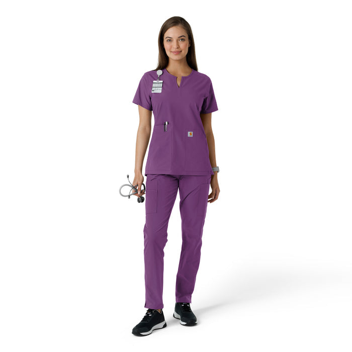 Force Essentials Women's Notch Neck Tunic Knit Panel Scrub Top Eggplant full scrub set
